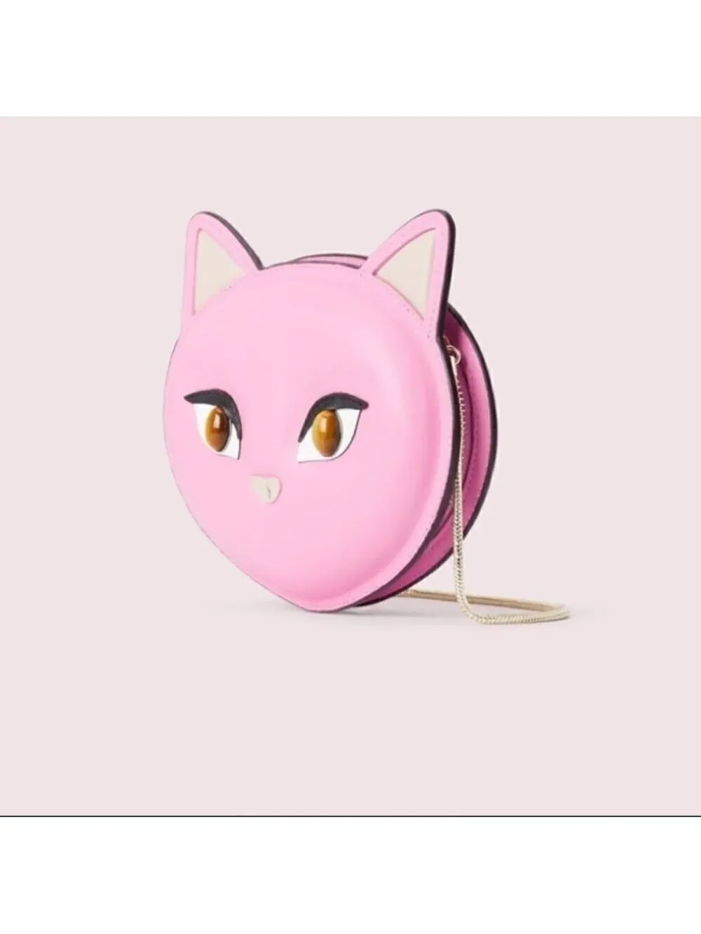 KATE SPADE PINK CAT CROSSBODY BAG MEOW NOVELTY PURSE LEATHER GOLD CHAIN